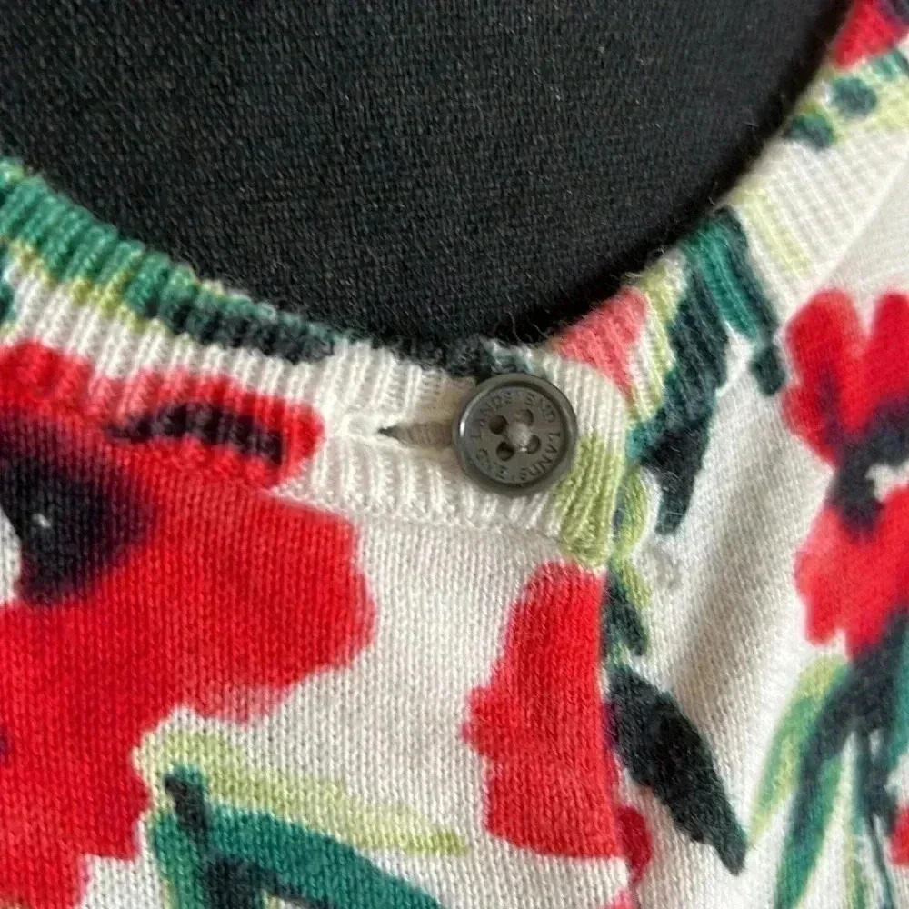 Land’s End Women’s Crewneck Cardigan Red Green Black Pink Floral Size M/P 10-12 - Picture 8 of 13